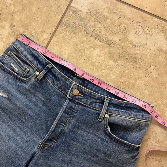 Express Low Rise Medium Wash Baggy Relaxed Straight Blue Jeans 10 Short 10S 10 S - Picture 12 of 16